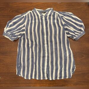 Banana Republic Navy and White Striped Button-Front Shirt